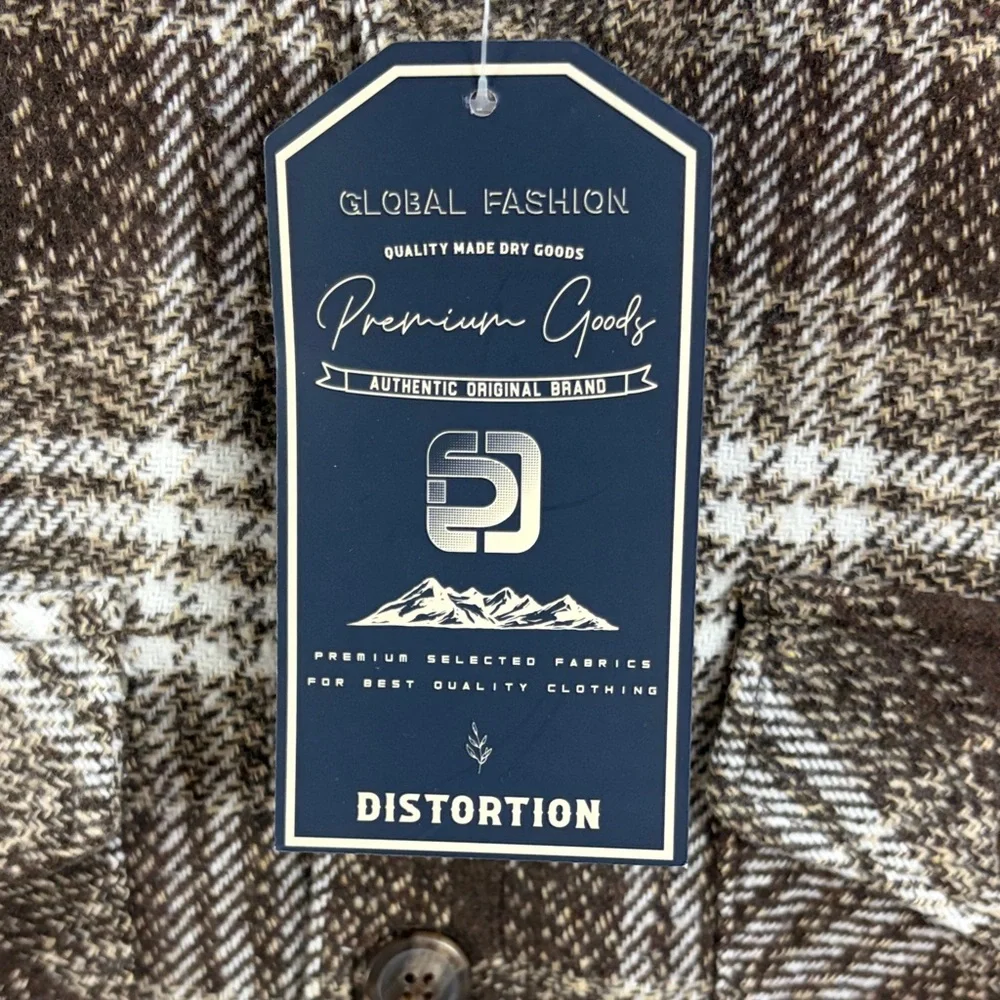 Distortion,Size L,Brown Plaid Men's Shirt Jacket